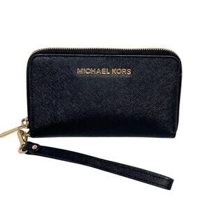 Michael Kors Jet Set Black Zip Around Wristlet